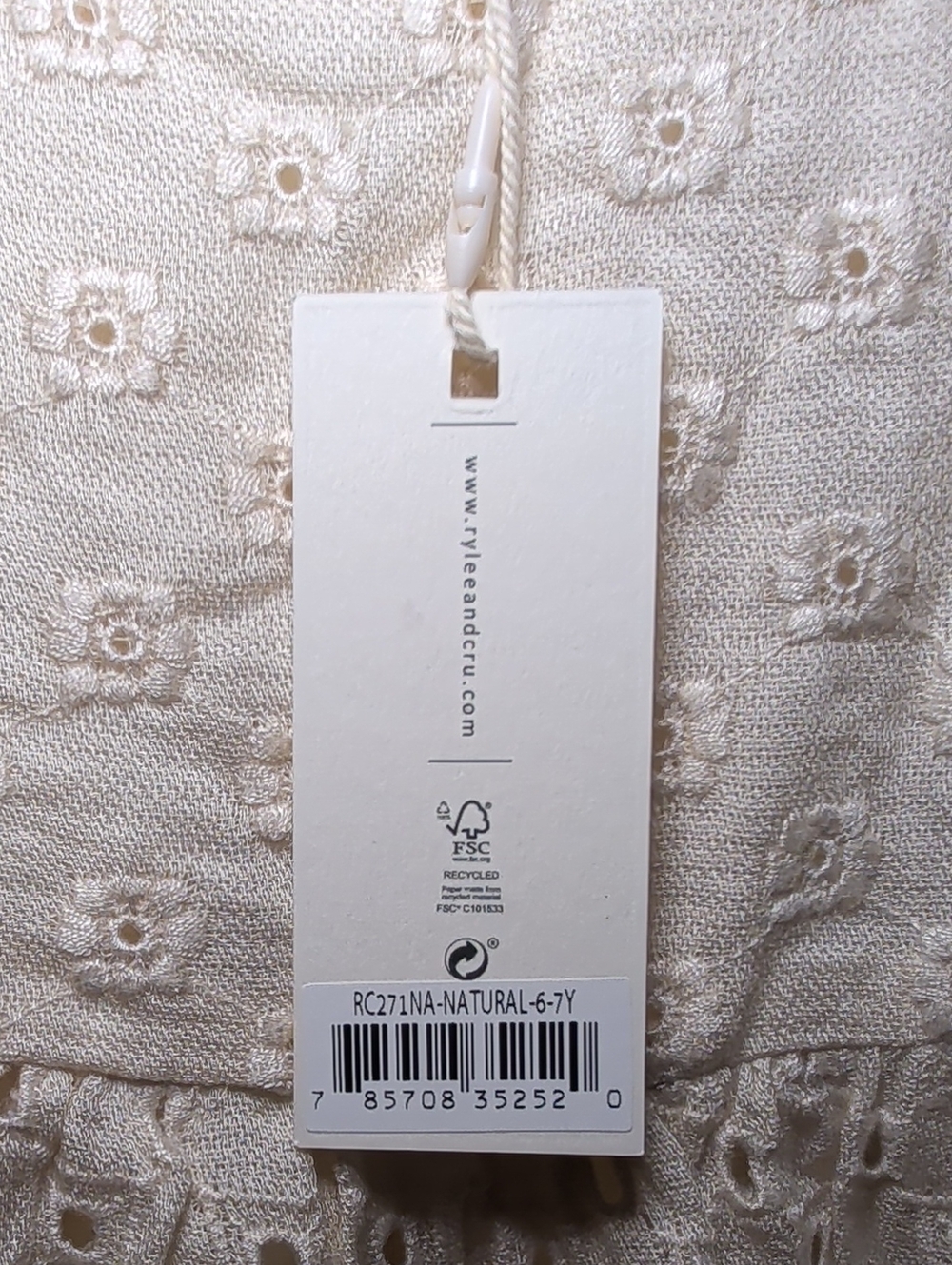 Rylee + Cru Greta Babydoll Dress Natural Eyelet Lace Cottagecore Girls Size 6-7 - Picture 3 of 6